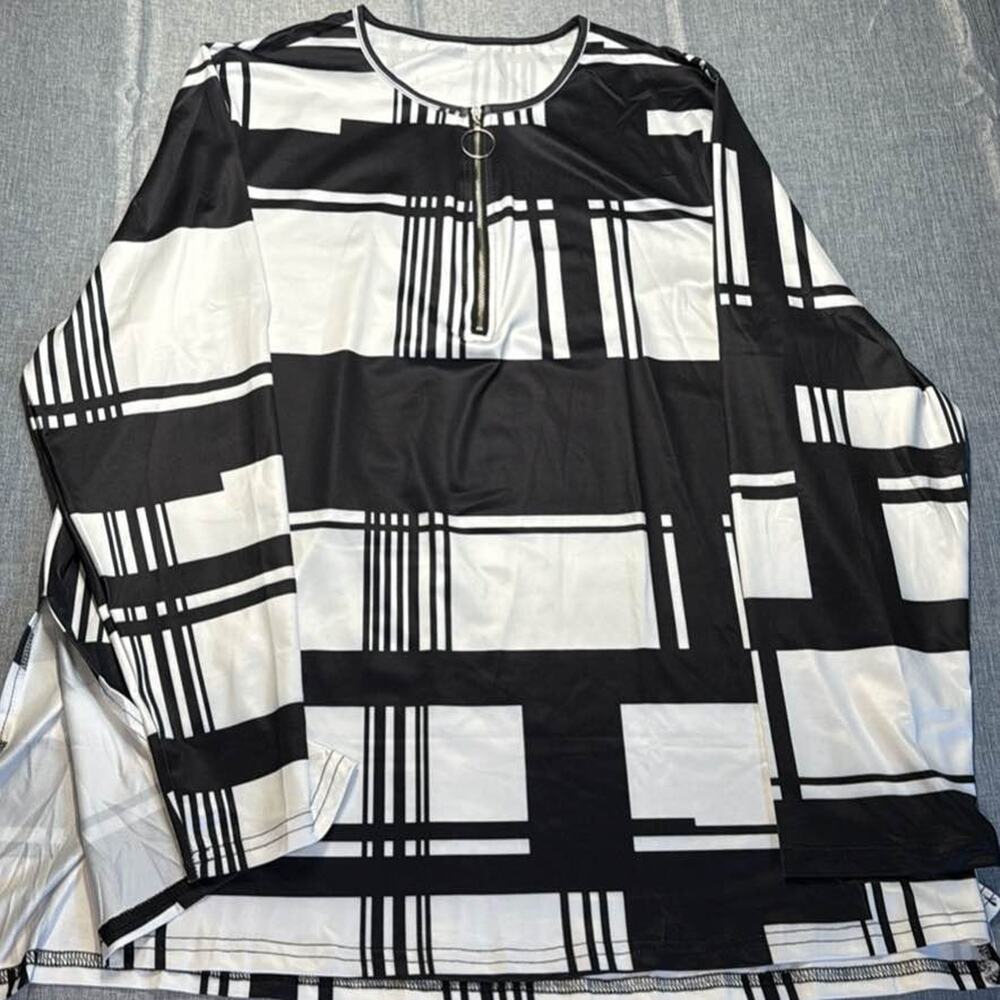 crew neck, quarter-zip geometric long sleeve